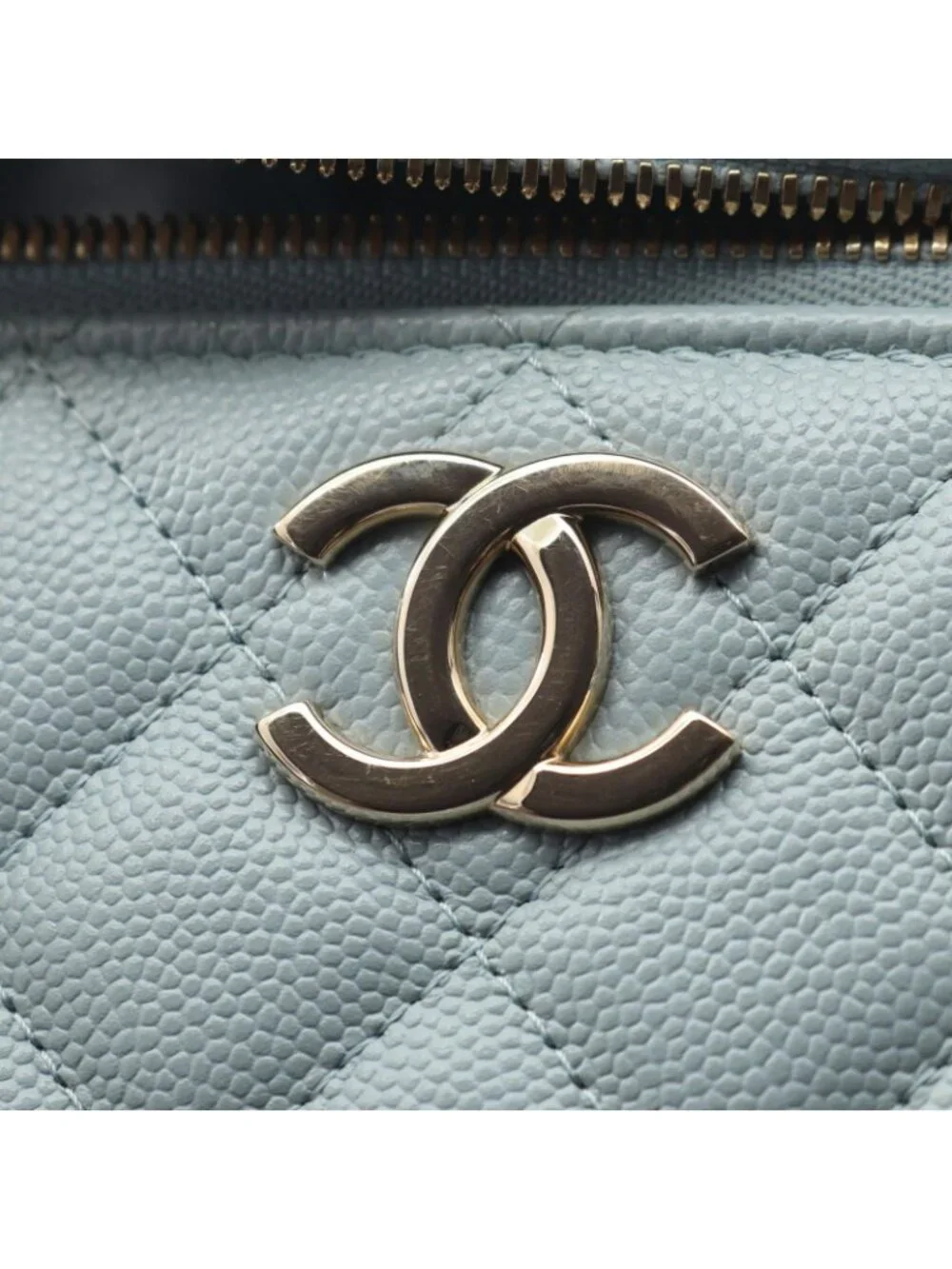 Chanel Shoulder Bag Quilted 2-Way Light Blue Caviar Leather Vanity Chain